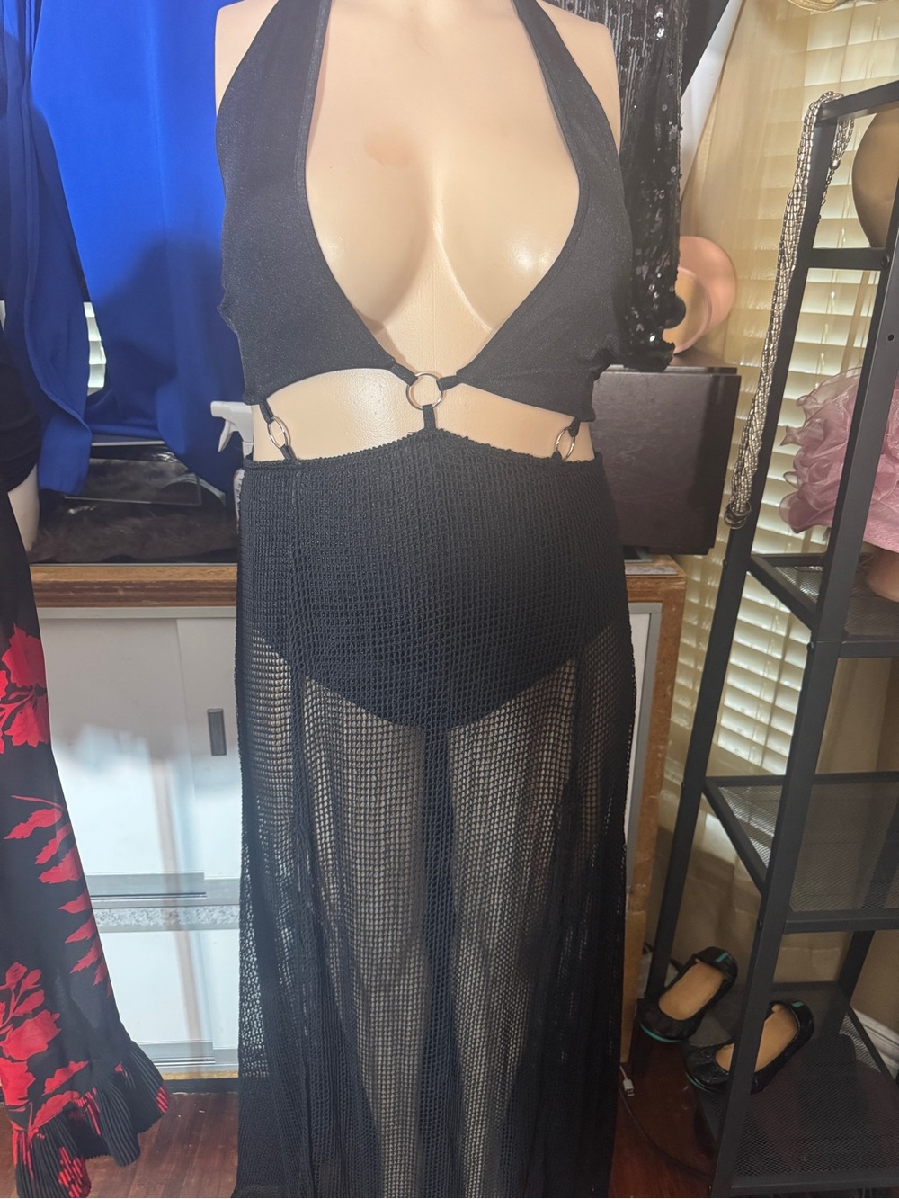 Fashion Nova Black Sheer Knit Swim Coverup